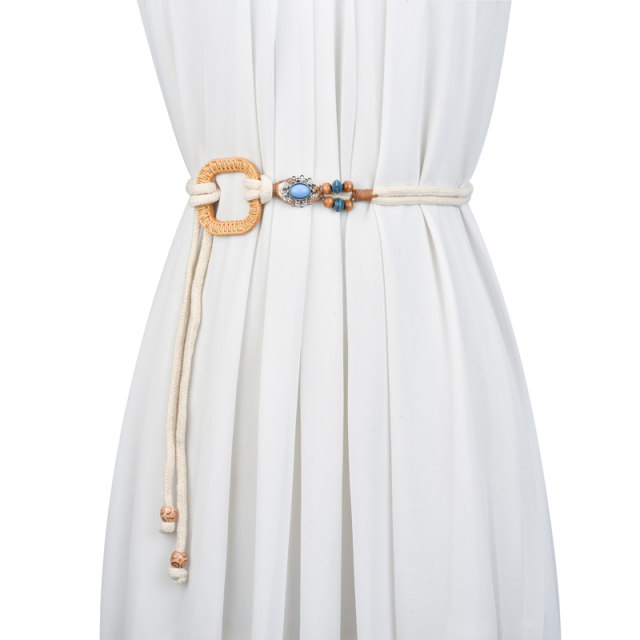 Young retro linen braided cotton rope belt women's decorative dress shell accessories knotted ethnic style waist chain