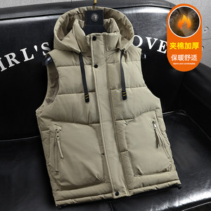 
Autumn and winter workwear retro cotton vest men's trendy brand hooded thickened warm vest youth cold-proof vest jacket