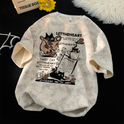 American-Style Tie-Dye Short-Sleeve T-Shirt for Men, Summer Printed Trendy Brand ins High Street Loose Round-Neck Half-Sleeve Couple Style Cartoon