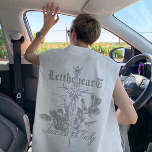 
American high street retro vest men's heavyweight pure cotton summer 2026 new trend youth sleeveless t-shirt large size