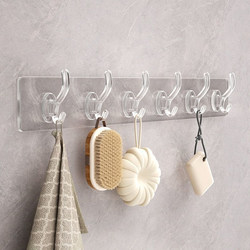 Transparent Row of Six Hooks with Strong Adhesive, Non-Falling, Storage Wall-Mounted, Traceless, No-Drill Door Back Adhesive Hooks