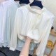 Scarf bow stand collar acetate satin shirt for women in spring and autumn new style loose bottoming white chiffon shirt top