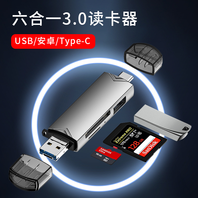 6-IN-ONE  ī  USB3.0 ȵ̵ TYPEC HUAWEI ޴, APPLE Ʈ, MACBOOK  OTG  ī޶ ޸ TF ī SD ī USB ũ Ϳ 