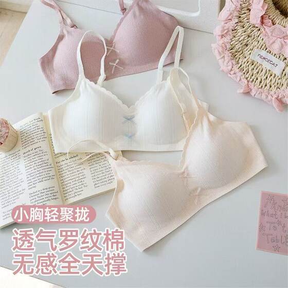 
Young girl underwear female small breast push-up anti-sagging secondary breast bra no rims jelly strip soft support bra
