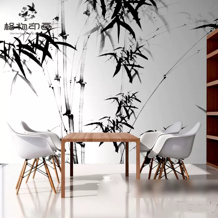 格物印画新中式日和风壁纸水墨竹子电视背景墙纸玄关壁布来