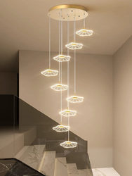 Staircase Chandelier Lotus Leaf Lamp for Open-Air Mezzanine Villa Loft Apartment Light Luxury Hollow Duplex Living Room Large Chandelier