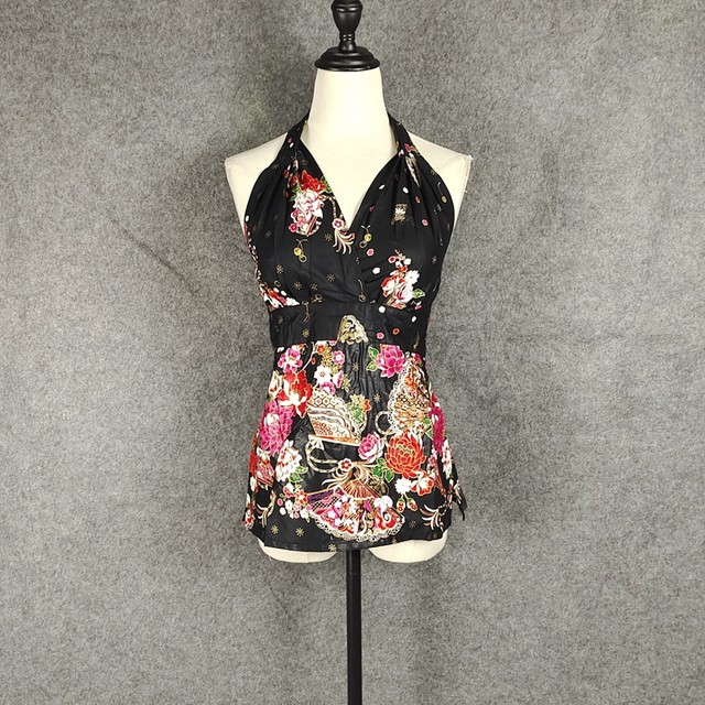 Clear -warehouse hanging neck strap Thai printed top Nepal cotton pine tight black off -the -shoulder short national style female flower
