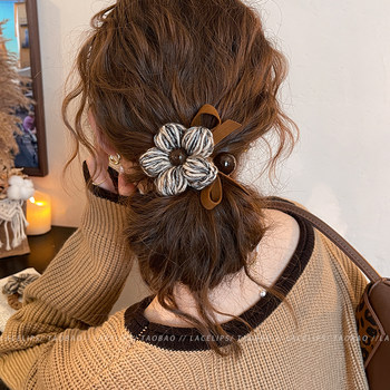 Women's high-end wool flower bow hair tie