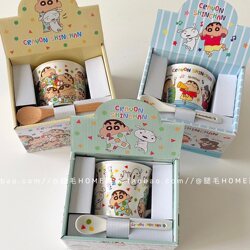 Crayon Shin-Chan Ceramic Mug Cute Cartoon Student Children's Water Cup with Spoon Gift Box Couple Cup Coffee Cup