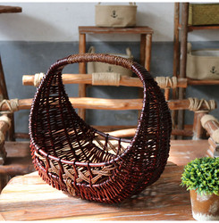 Wicker Gift Flower Basket, Hand-Held Flower Basket, Moon-Shaped Wicker Decorative Gift Hand-Held Flower Basket, Storage Basket