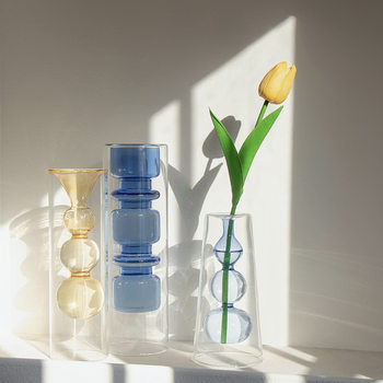 Qinyuanchun's new creative personality European-style double-layer inner knot glass vase home accessories hydroponic flower arrangement ornaments