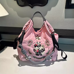 Japanese Purchasing Agent Ball Chain Embroidered Panda Environmentally Friendly Bag Work Shopping Bag Nylon Bag Single Shoulder Crossbody Bag for Women