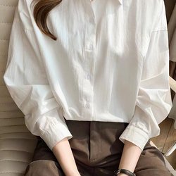 Pure Cotton White Shirt for Women 2026 New Autumn 100% Cotton Long-Sleeved Casual Loose Top Versatile Work Shirt