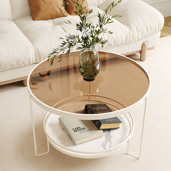 
Nordic modern light luxury living room and household round coffee table minimalist small apartment office multi-functional balcony small tea table