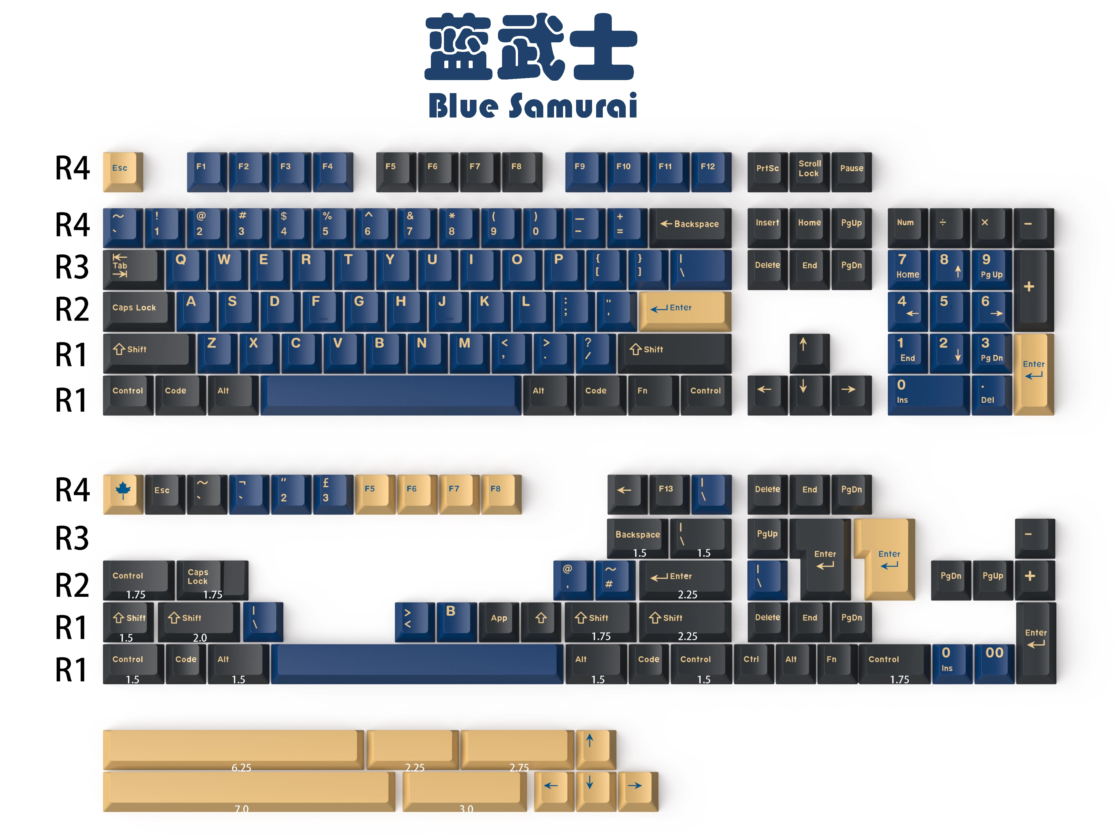 GMK blue Samurai藍武士鍵帽愛菲ABS二色成型全套鍵帽大葉172鍵-Taobao