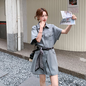 
Gray niche chic design dress for women 2026 new Korean fashion workwear style slim shirt dress summer