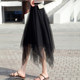 High -waist irregular large size, thin women's net gauze skirt A2024 summer new black wild A -line long skirt
