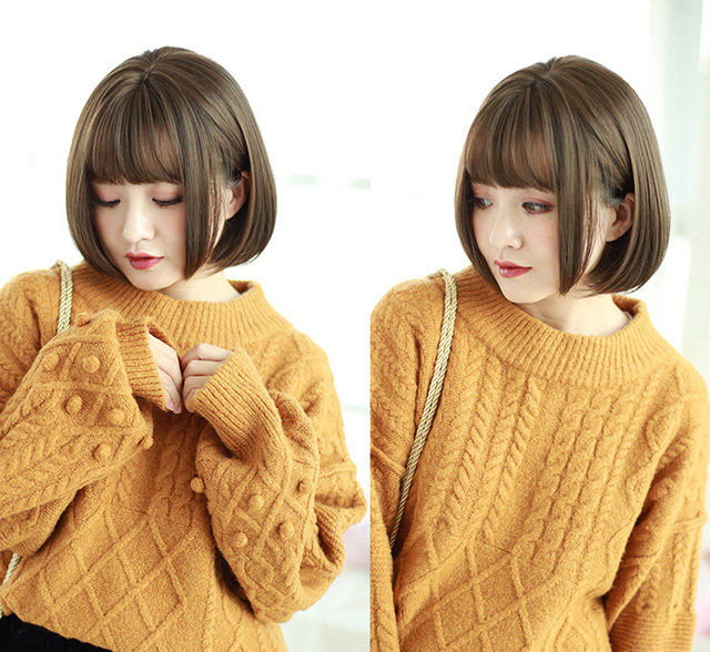 Wig female short hair round face original hairstyle design giant face face Korean handsome bobo short hair style

