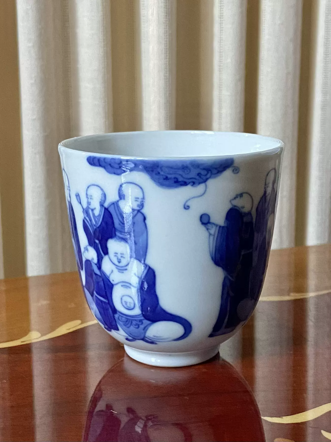 中國 清初時代 青花梵文蓮花紋茶杯 茶碗 茶道具