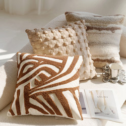 Cream-Colored High-End Vintage-Style Knotted Pillowcase for Sofa and Bed, Brown Bed Lumbar Pillow Cushion with Insert for Bay Window