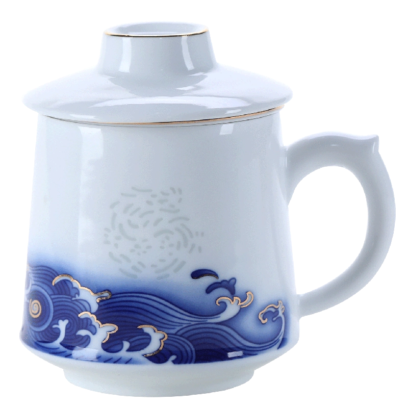 景德鎮青花玲瓏茶杯陶瓷商務會議杯家用水杯辦公杯子帶禮盒可定製