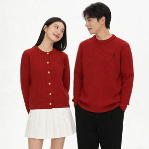 
Couple clothing spring and winter 2026 new men's and women's red knitted cardigan sweater large size engagement and wedding certificate clothes