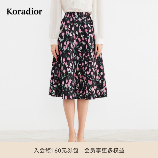 
Kelaitel women's clothing for spring commuting versatile floral design high waist A-line skirt long skirt