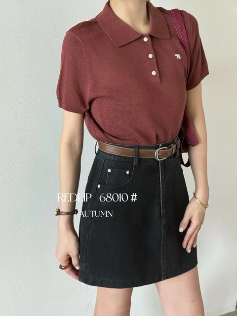 Redlip redlip spring and autumn high-slim high waist commuting versatile A-line skirt denim skirt 68010