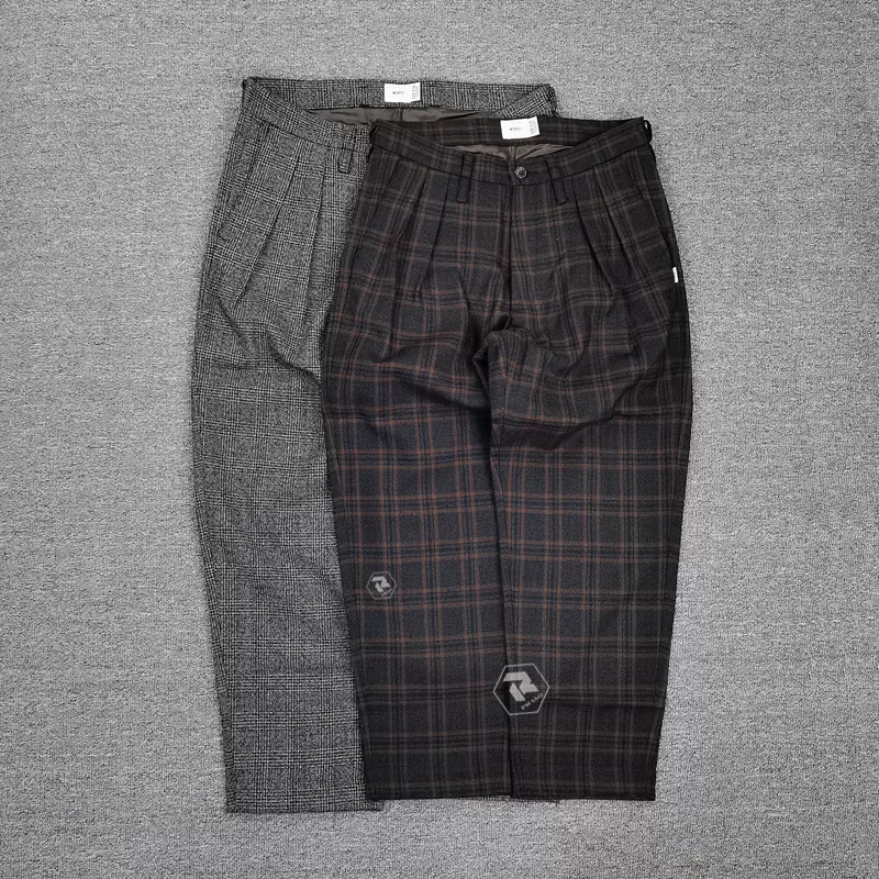 飄渺現貨WTAPS TUCK TROUSERS WOOL TWEED肥錐格子加厚休閒褲20AW-Taobao