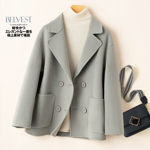 Autumn and winter new double -sided cashmere woolen coat female short small loose suits and neck woolen woolen coat
