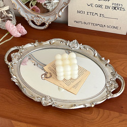 ins Retro French Style Glass Mirror Tray Living Room Decorative Ornaments Aromatherapy Jewelry Display Mirror Storage Tray