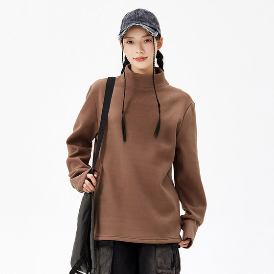 
MY spring long-sleeved T-shirt German velvet versatile half turtleneck bottoming shirt for boys and girls loose casual warm solid color inner wear