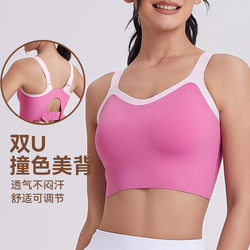 Seamless Nude-Feel High-Impact Shockproof Color-Block Double U-Shaped Back Sports Bra Running Fitness Yoga Wear Sports Bra
