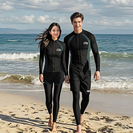 
New summer couple swimsuit set sun protection quick dry surfing snorkeling split long sleeve trousers diving suit men and women