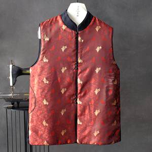 
Autumn and winter new style men's casual new Chinese style New Year greetings red vest cotton vest retro style stand collar Chinese style