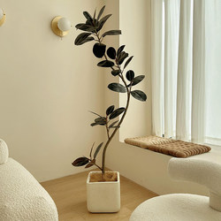 Wabi-Sabi Style Artificial Green Plant Black Rubber Tree Indoor Decoration High-End Light Luxury Fake Plant