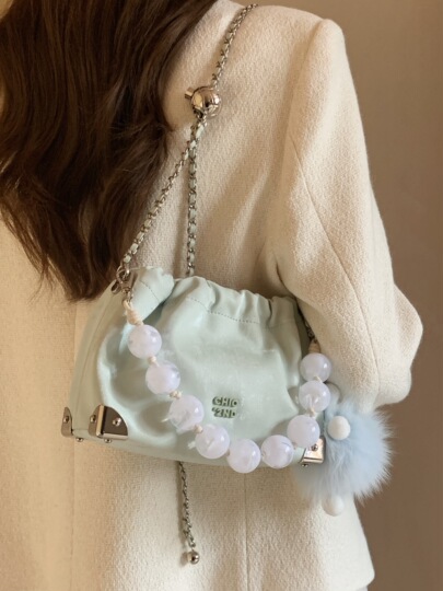 Chio'2nd Mint Summer Bucket Bag - New Chinese Beaded Shoulder