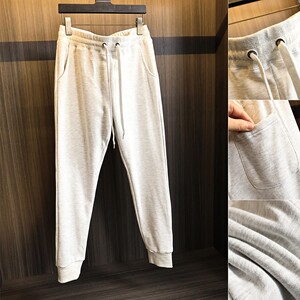 
Export foreign trade balance sheet terry cotton spring 2025 men's flower gray knitted trousers versatile casual pants