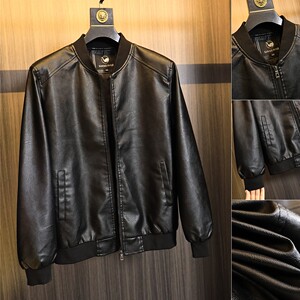 
Pick up the bargain! The company's great product! The autumn men's solid color microfiber wash leather baseball collar casual leather jacket trend