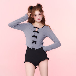 Mimoi Closet new ballet long-sleeved bow blouse cute girl one-piece hot spring swimsuit women
