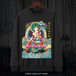 Sweatshirt Men's Buddha Text Print Autumn and Winter Men's and Women's Couple Wear Fleece-Lined Men's Round Neck Long-Sleeved Top Sports Pullover