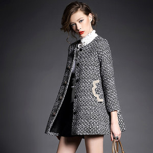 European Station Thousand Bird plaid woolen coat for women, mid to long, autumn and winter styles, college style, small fragrant style, wide pine woolen coat