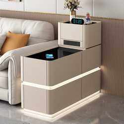 Cream-Colored Sofa Side Cabinet, New Solid Wood Side Table, Multifunctional Movable Coffee Table Next to the Living Room, Light Luxury with a Touch of Elegance