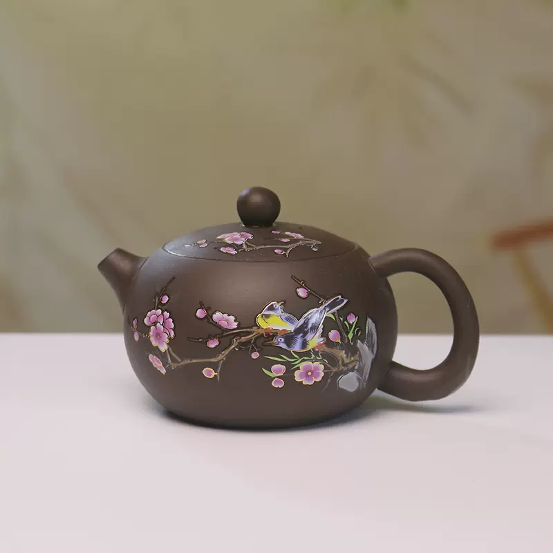 中国古美術・原礦底槽清・乐陶居製陶・西施（高温窑变）紫砂壺・紫泥急須・茶壺・賞物 宜兴紫砂壶原矿高温窑变老紫泥禅心美人肩壶320毫升7孔内壁章茶壶