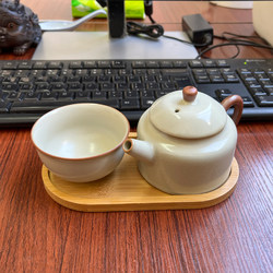 Beige Ru Kiln One Pot One Cup with Tray, Office Single-Person Drinking Leisure Set, Home Office Kung Fu Tea Set