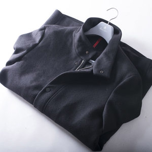 
First-line brand removed from the shelves young and middle-aged men's black woolen coat spring and autumn black stand-up collar mid-length coat