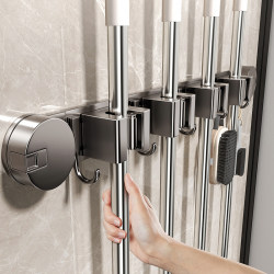 Youqin Suction Cup Mop Wall Mount Clip Bathroom Hook No-Drill Bathroom Shelf Wall Mop Storage Organizer