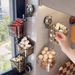 Suction Cup Storage Box for Onions, Ginger, and Garlic, Kitchen Storage Rack, Wall-Mounted Ginger and Garlic Storage Organizer, No-Drill Storage Hanging Basket