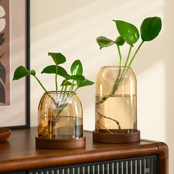 Retro Glass Small Vase For Home TV Cabinet Hydroponic Flower Arrange Ornaments Office Desktop Delicate Green Plant Flower Pot
