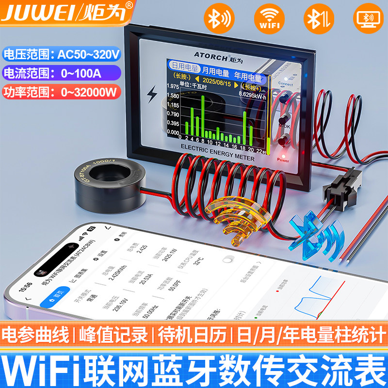 Juwei WIFI счетчик электроэнергии умный дом счетчик электроэнергии счетчик электроэнергии переменного тока цифровой дисплей вольтметр амперметр пульт